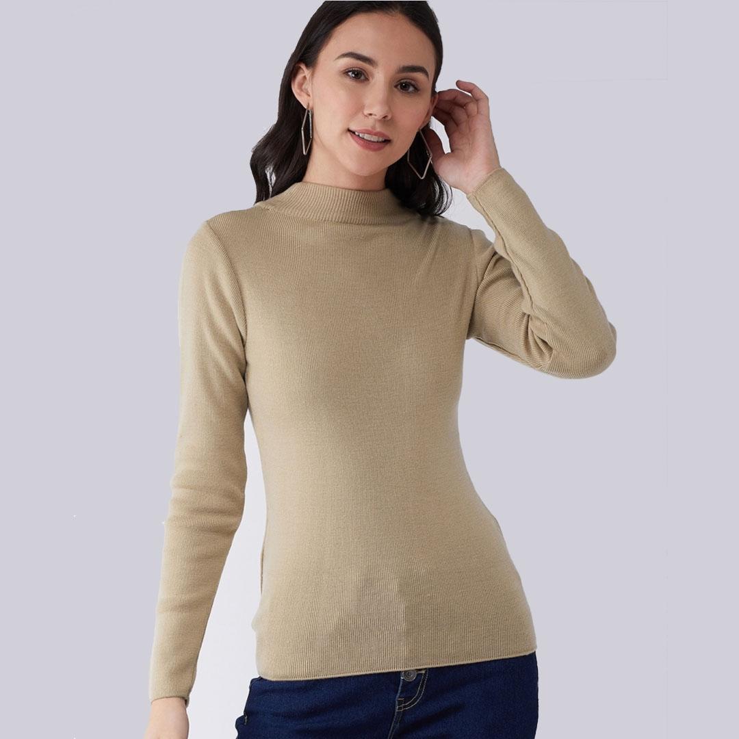 Beige Solid Pullover