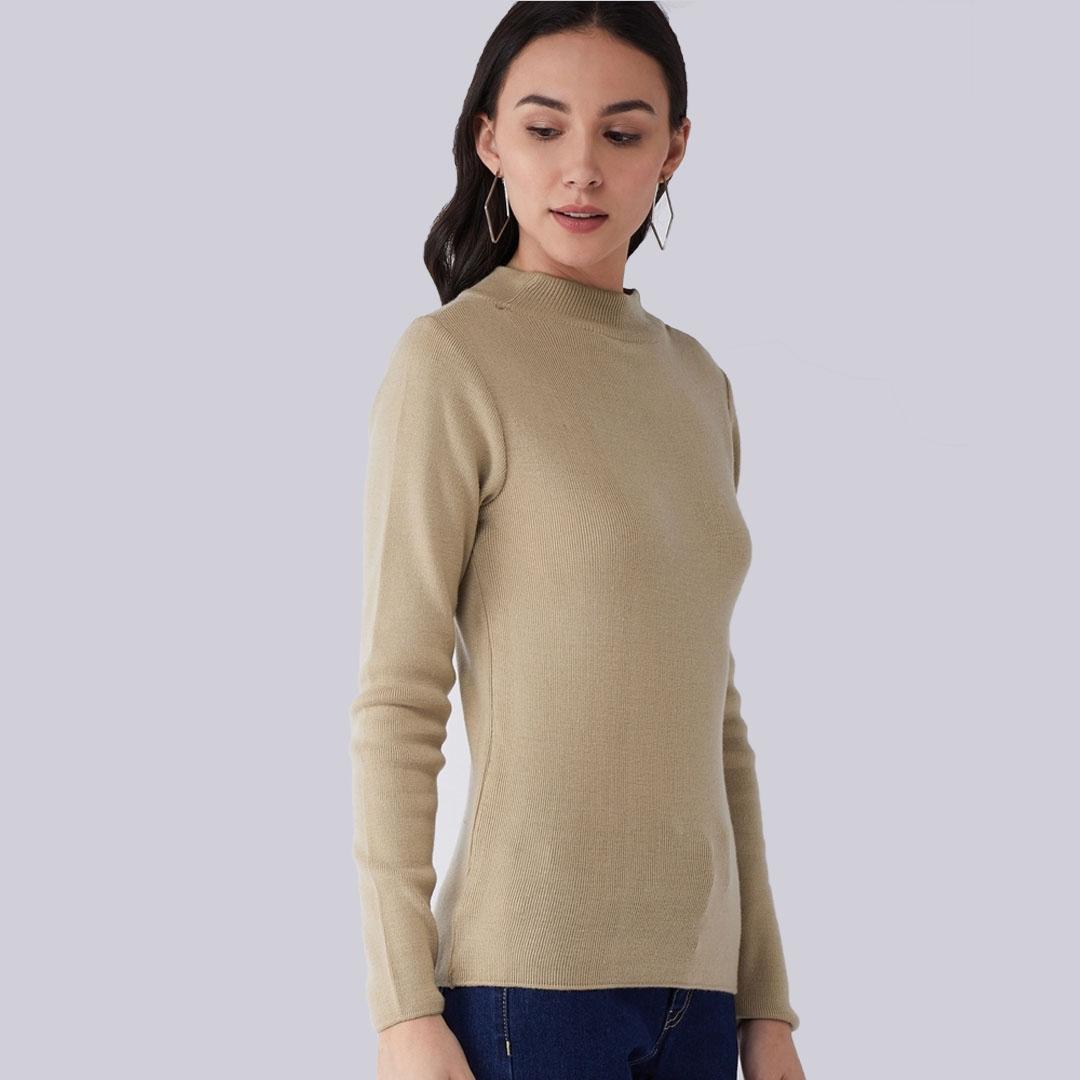 Beige Solid Pullover