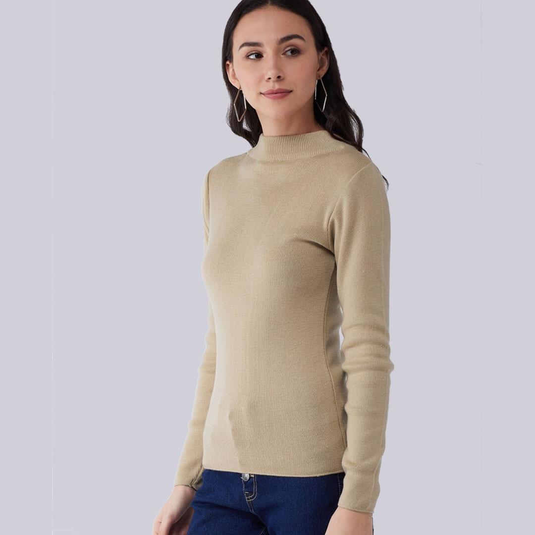 Beige Solid Pullover