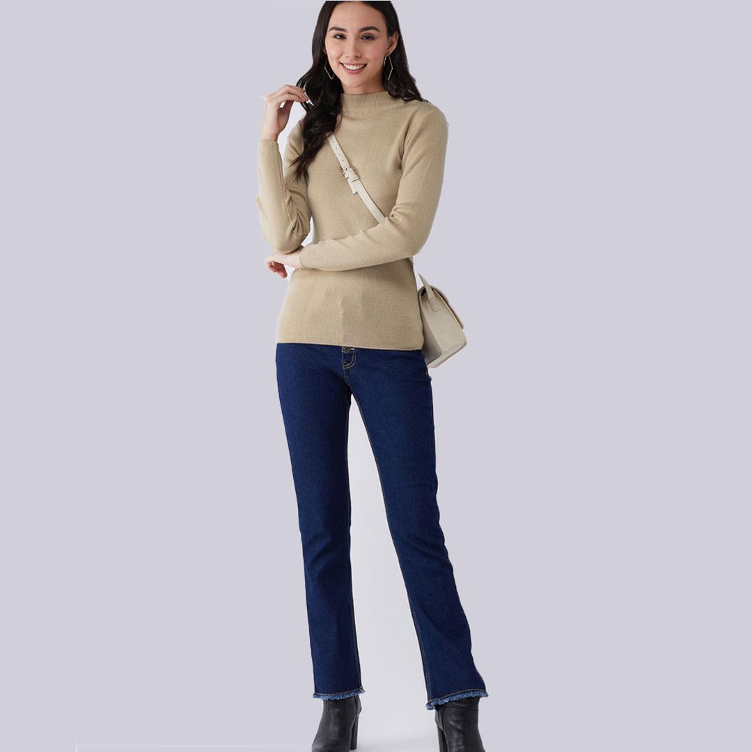 Beige Solid Pullover