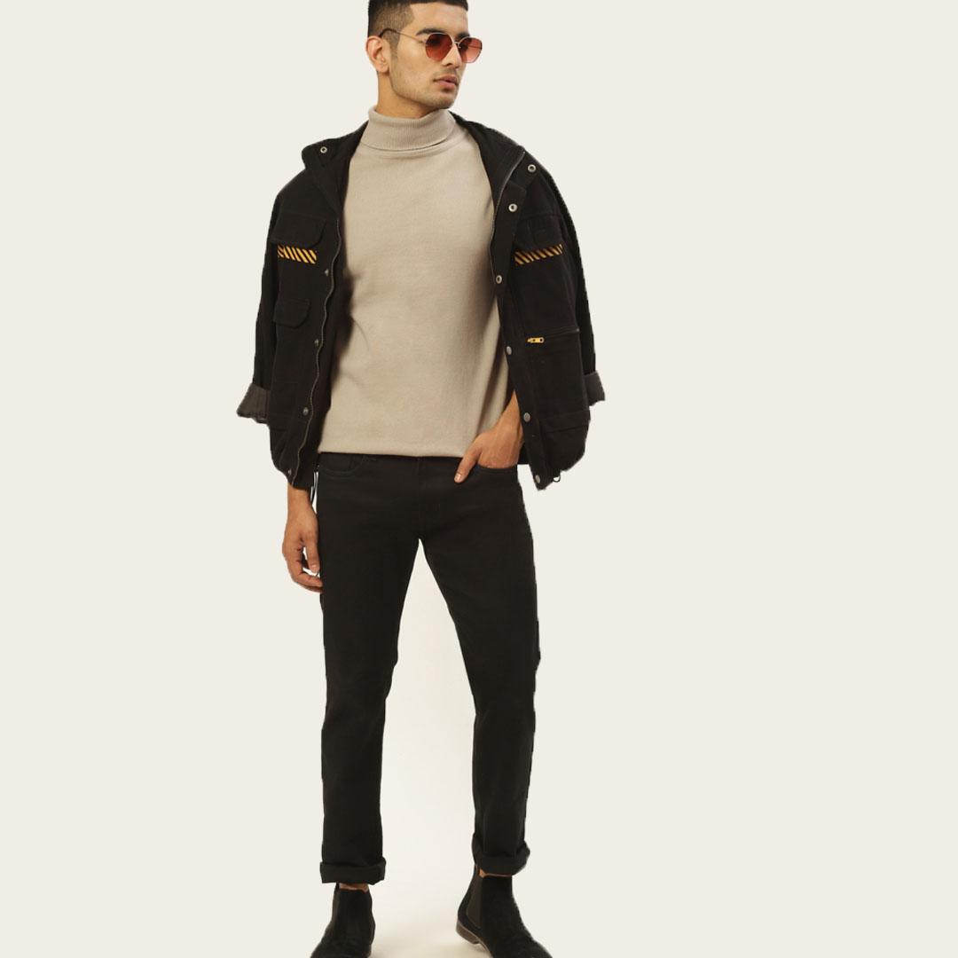 Beige High Neck Solid Pullover