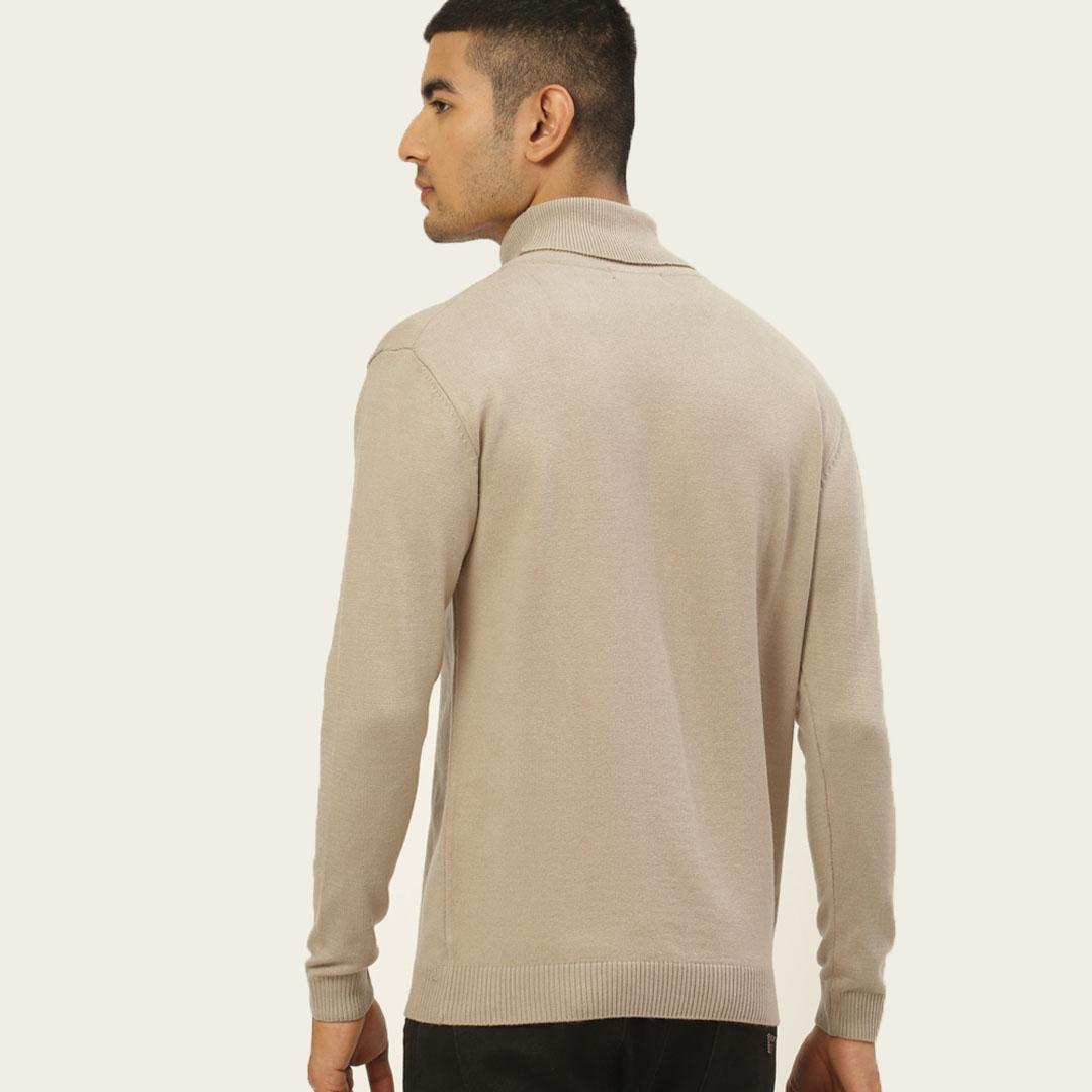 Beige High Neck Solid Pullover