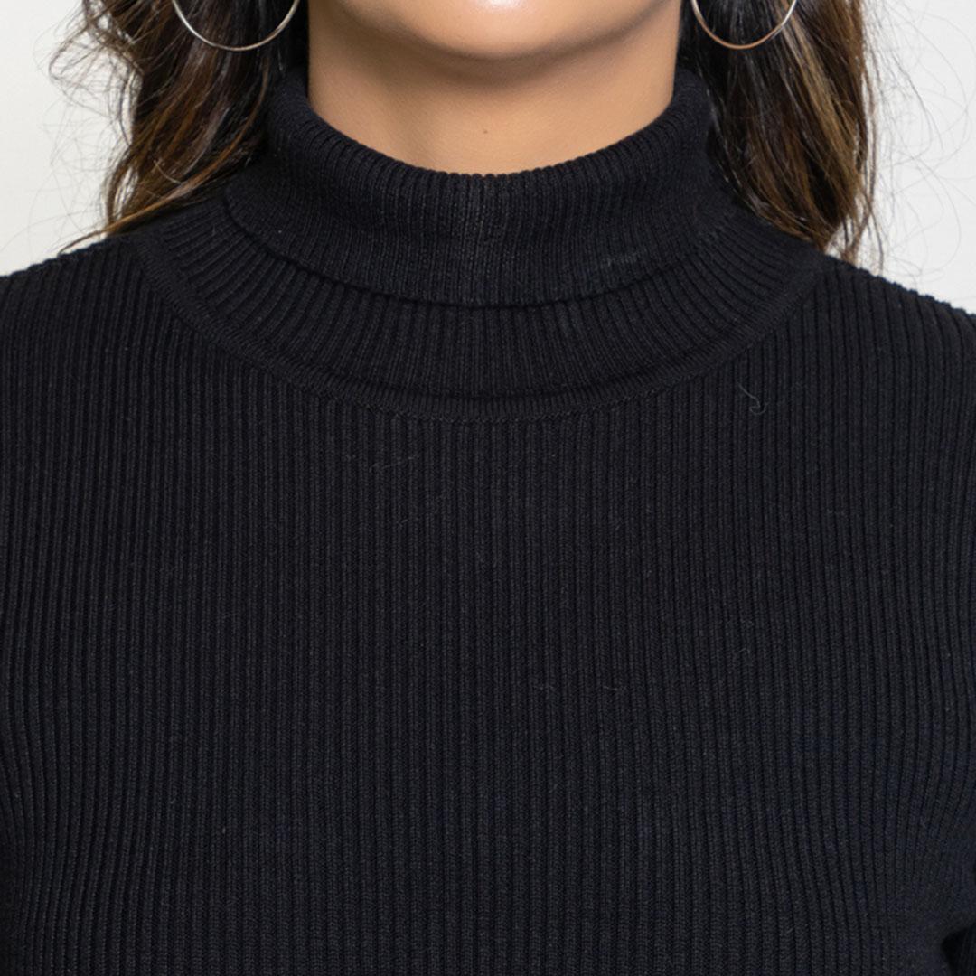 Black Women Solid Cotton Sweater