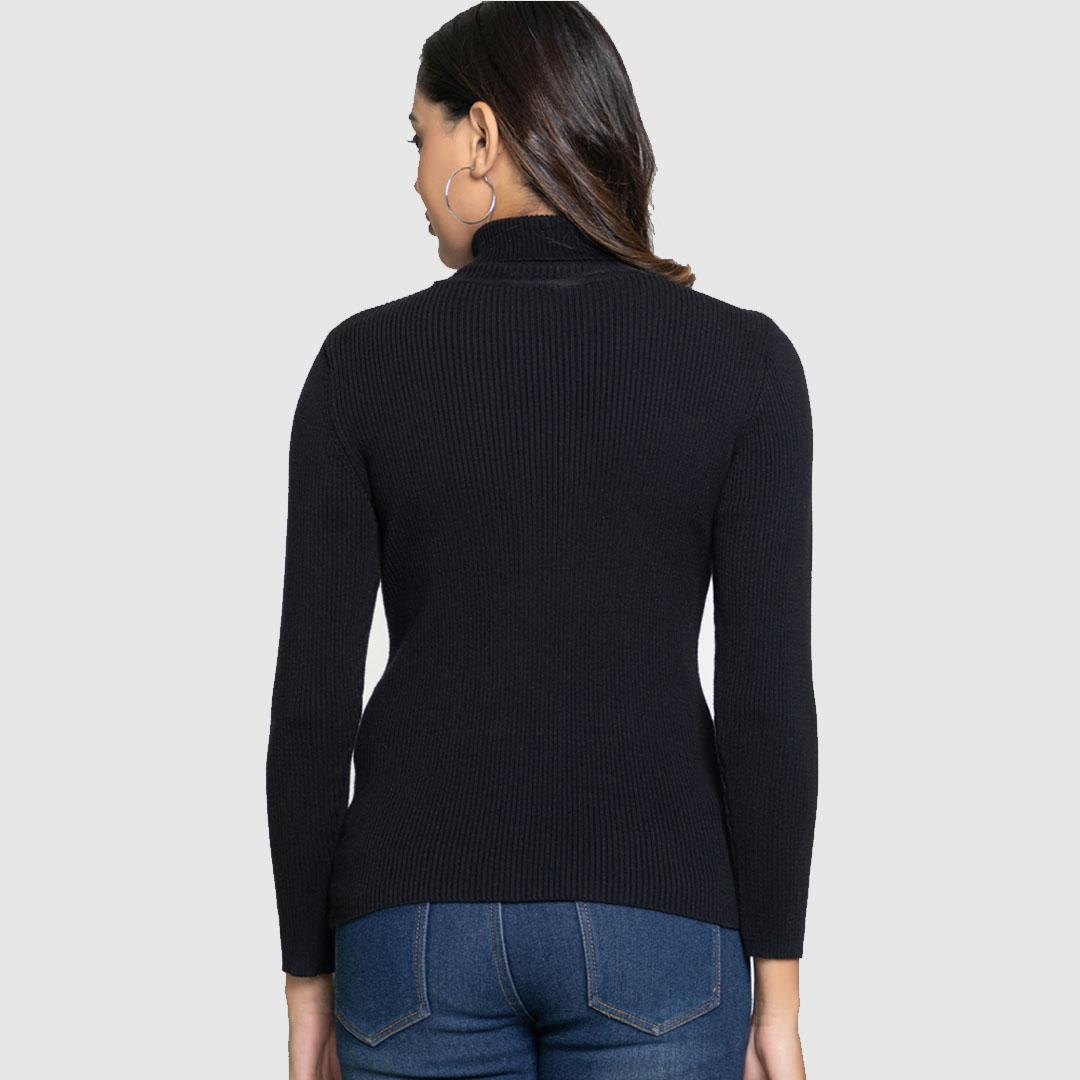 Black Women Solid Cotton Sweater