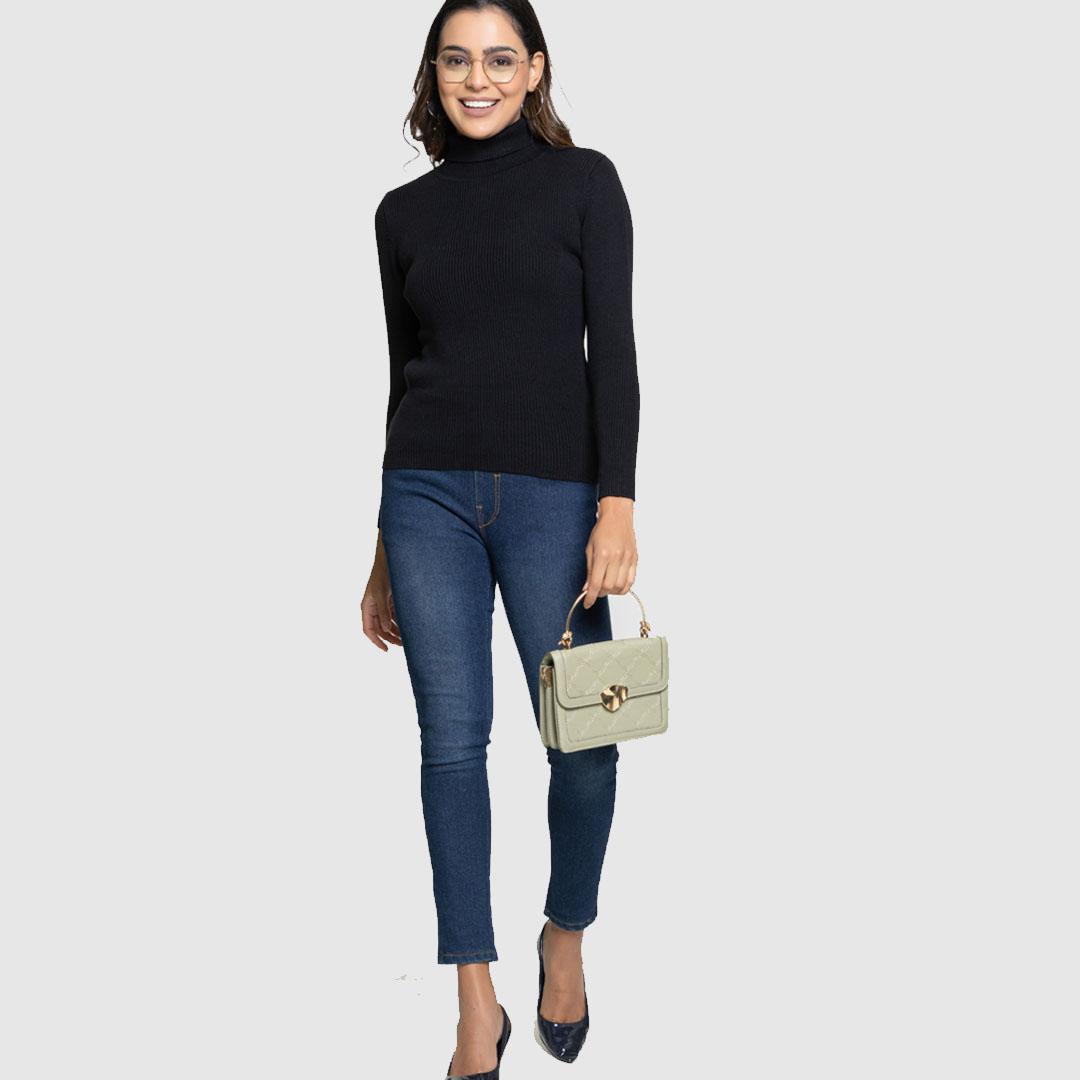 Black Women Solid Cotton Sweater