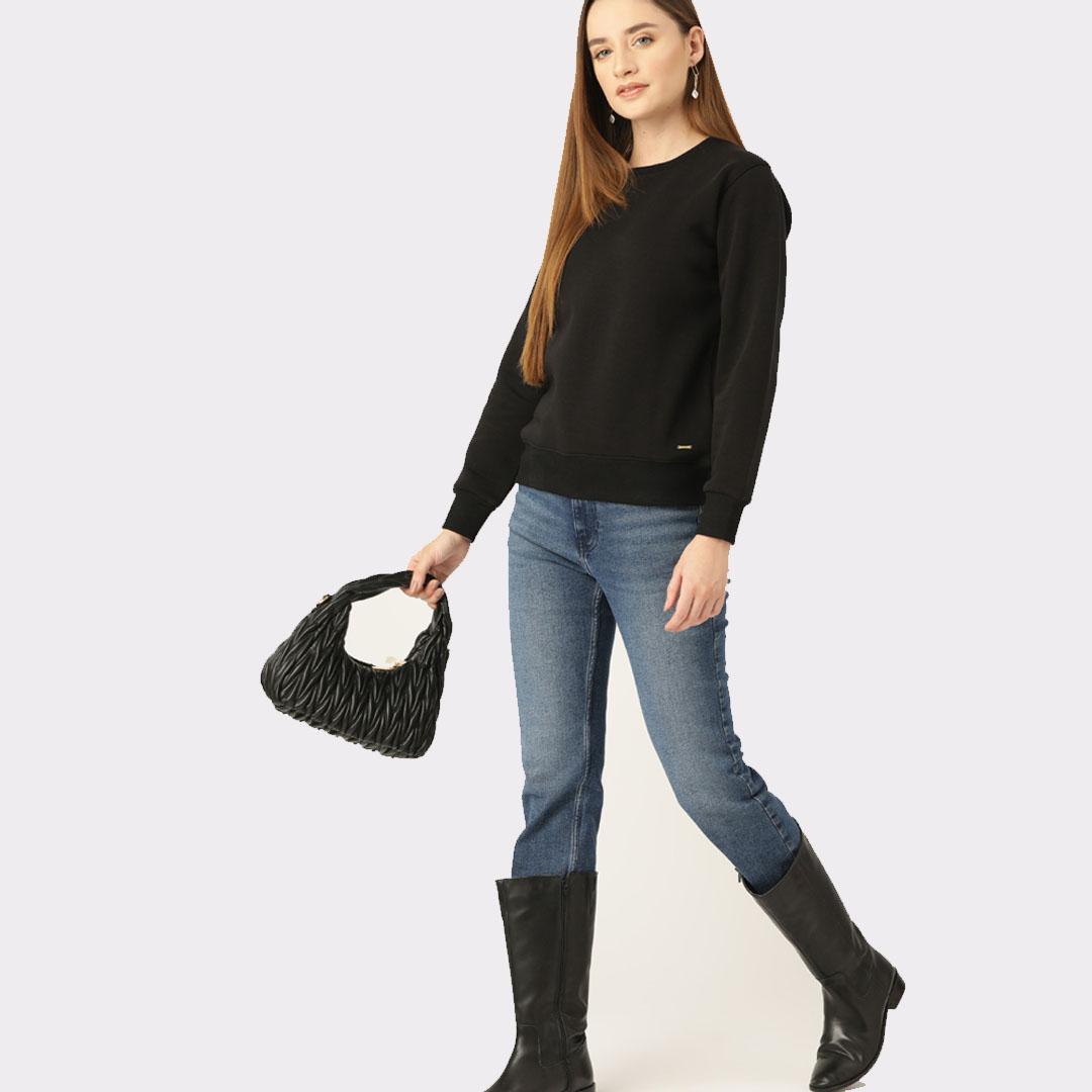 Black Coloured Solid Sweatshirt