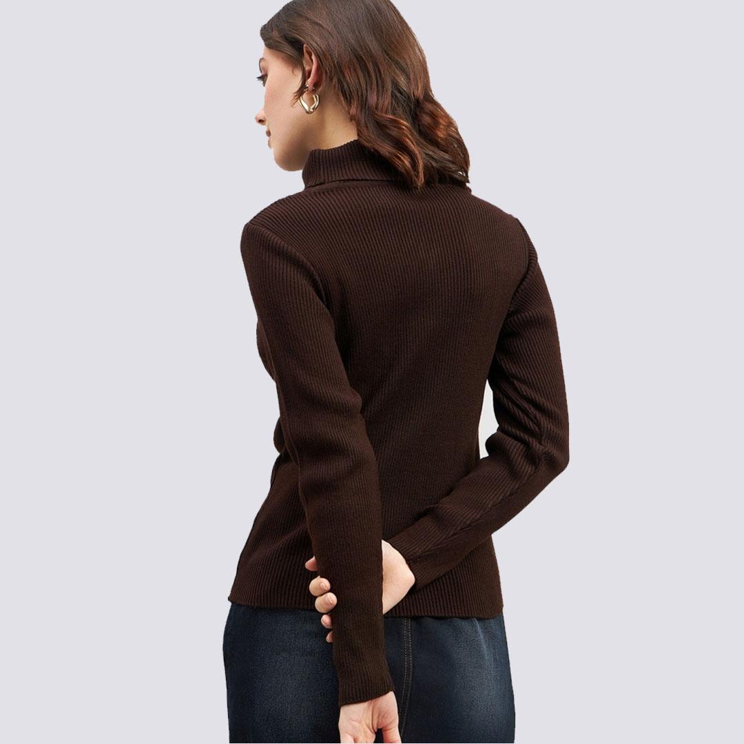 Brown Ribbed Acrylic Pullover Sweater