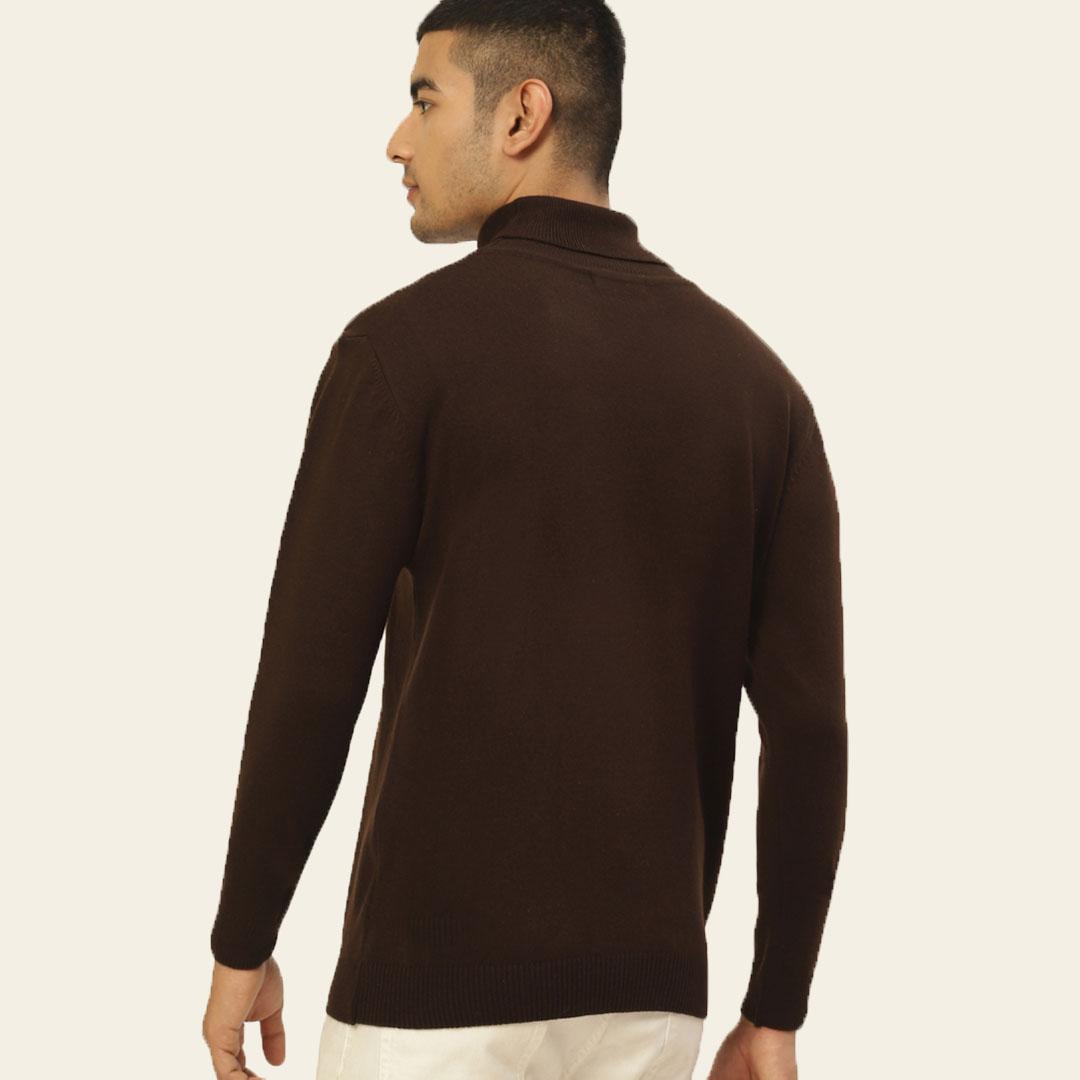 Brown High Neck Solid Pullover