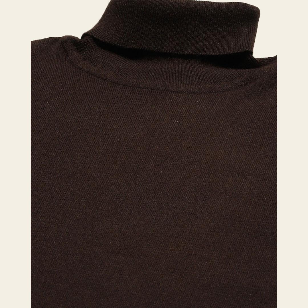Brown High Neck Solid Pullover