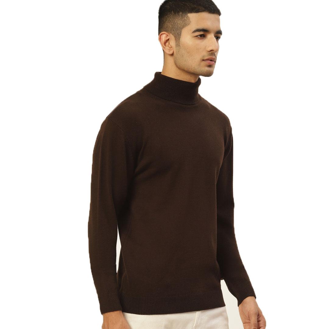 Brown High Neck Solid Pullover