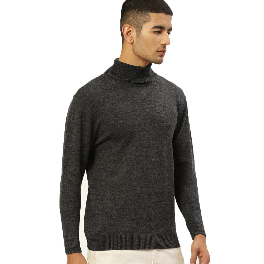 Charcoal High Neck Solid Pullover