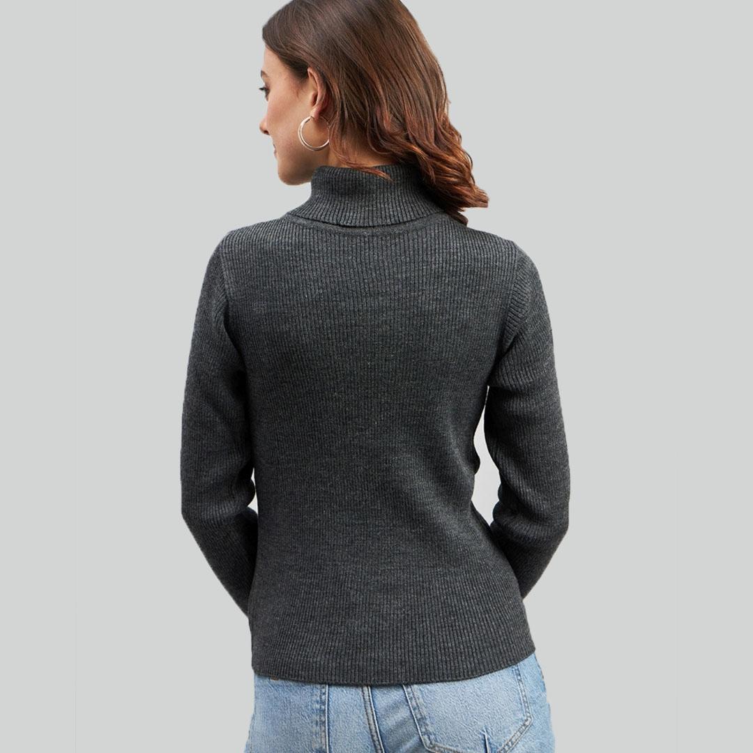 Charcoal Ribbed Acrylic Pullover Sweater