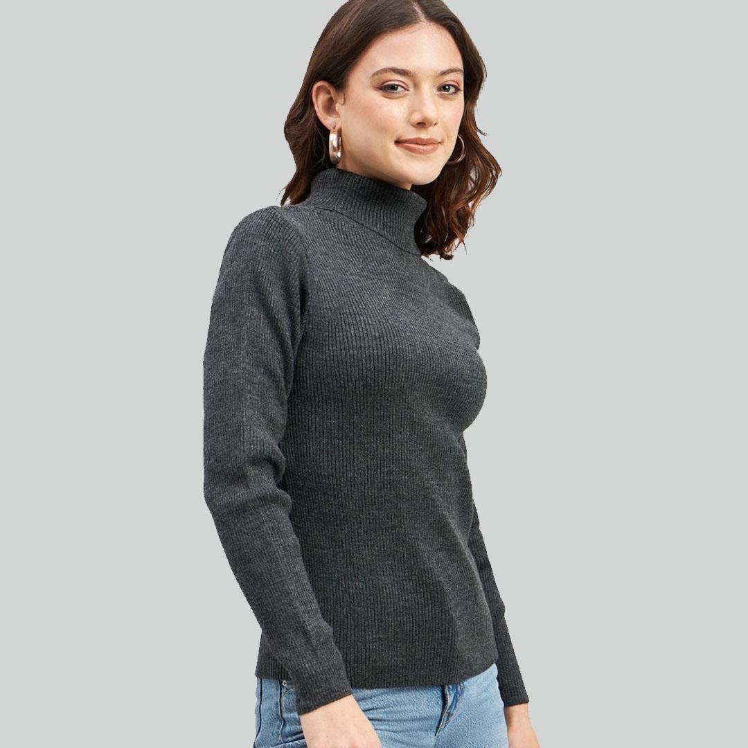 Charcoal Ribbed Acrylic Pullover Sweater