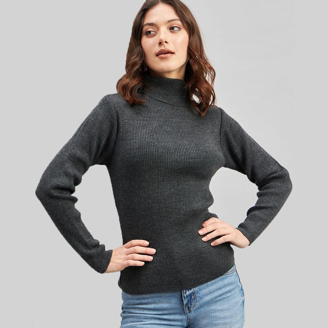 Charcoal Ribbed Acrylic Pullover Sweater