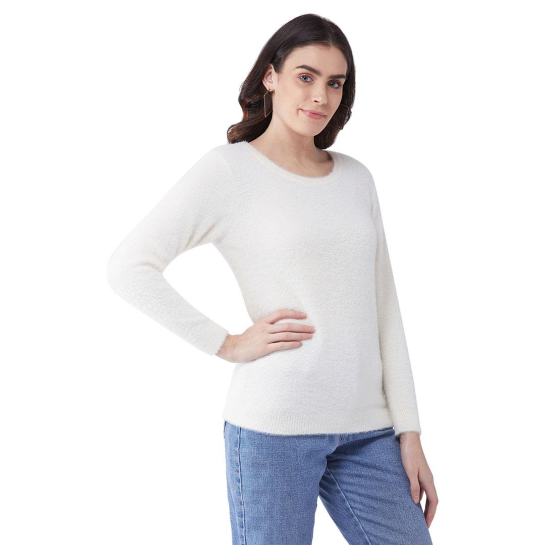 Cream Solid Pullover Sweater