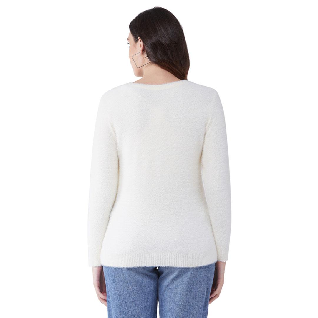 Cream Solid Pullover Sweater