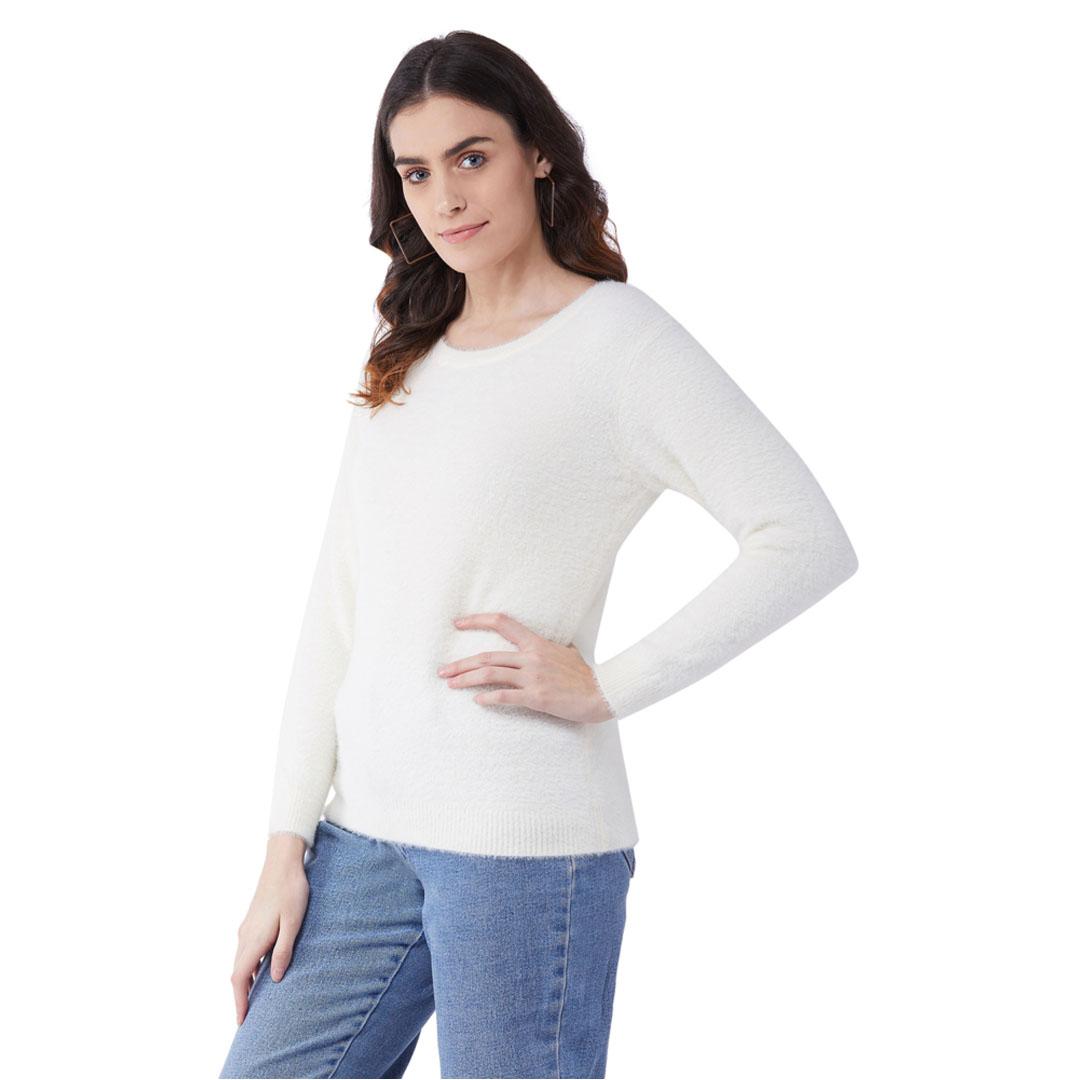Cream Solid Pullover Sweater