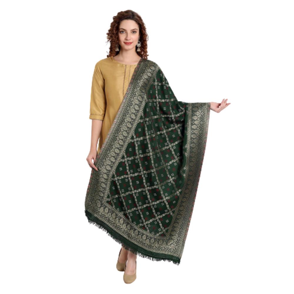 Hemkunt Fabrics viscose/zari / Cotton Blend jacquard Green Women Dupatta