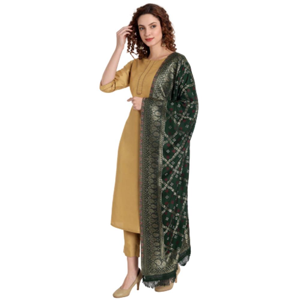 Hemkunt Fabrics viscose/zari / Cotton Blend jacquard Green Women Dupatta