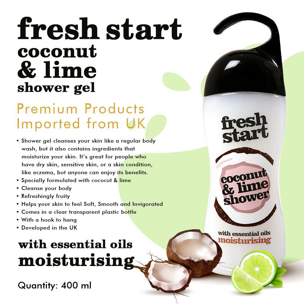 Xpel Marketing Fresh Start Coconut & Lime Shower Gel With Essential Oils, Coconut oil & Lime Extract to Cleanse Your Body, Helps Your Skin To Feel Soft, Smooth And Moisturised 400ml
