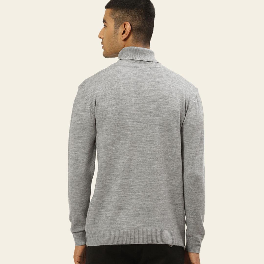 Grey Melange High Neck Solid Pullover