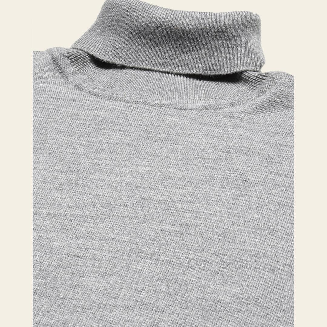 Grey Melange High Neck Solid Pullover