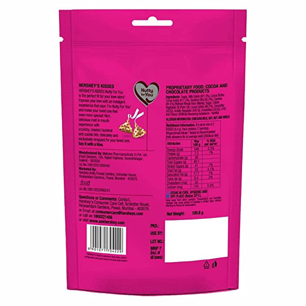 HERSHEYS CHOC KISSES HZLNUT 108GM