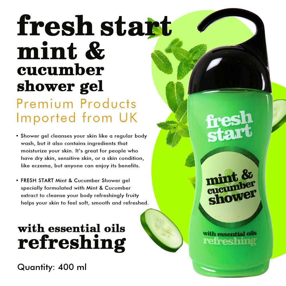 Xpel Marketing Fresh Start Mint & Cucumber Shower Gel With Essential Oils, Mint & Cucumber Extract to Cleanse Your Body, Helps Your Skin To Feel Soft, Smooth And Refreshed 400ml