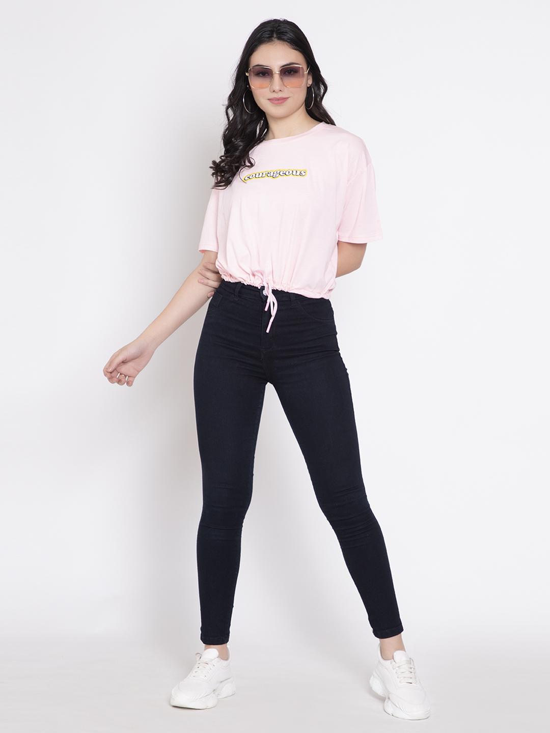 Pink Waist Tie-Up blouson crop top