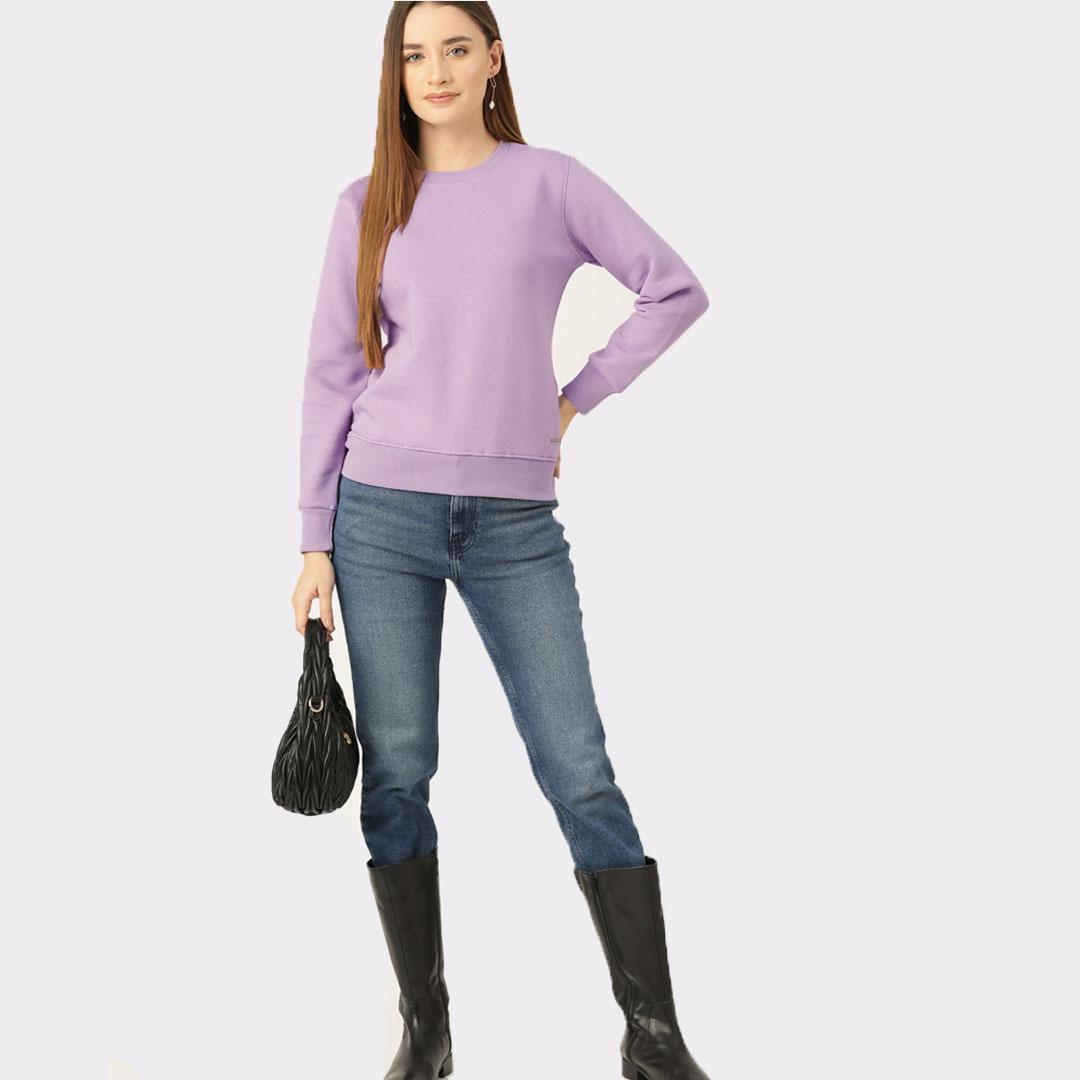 Lavender Coloured Solid Sweatshirt