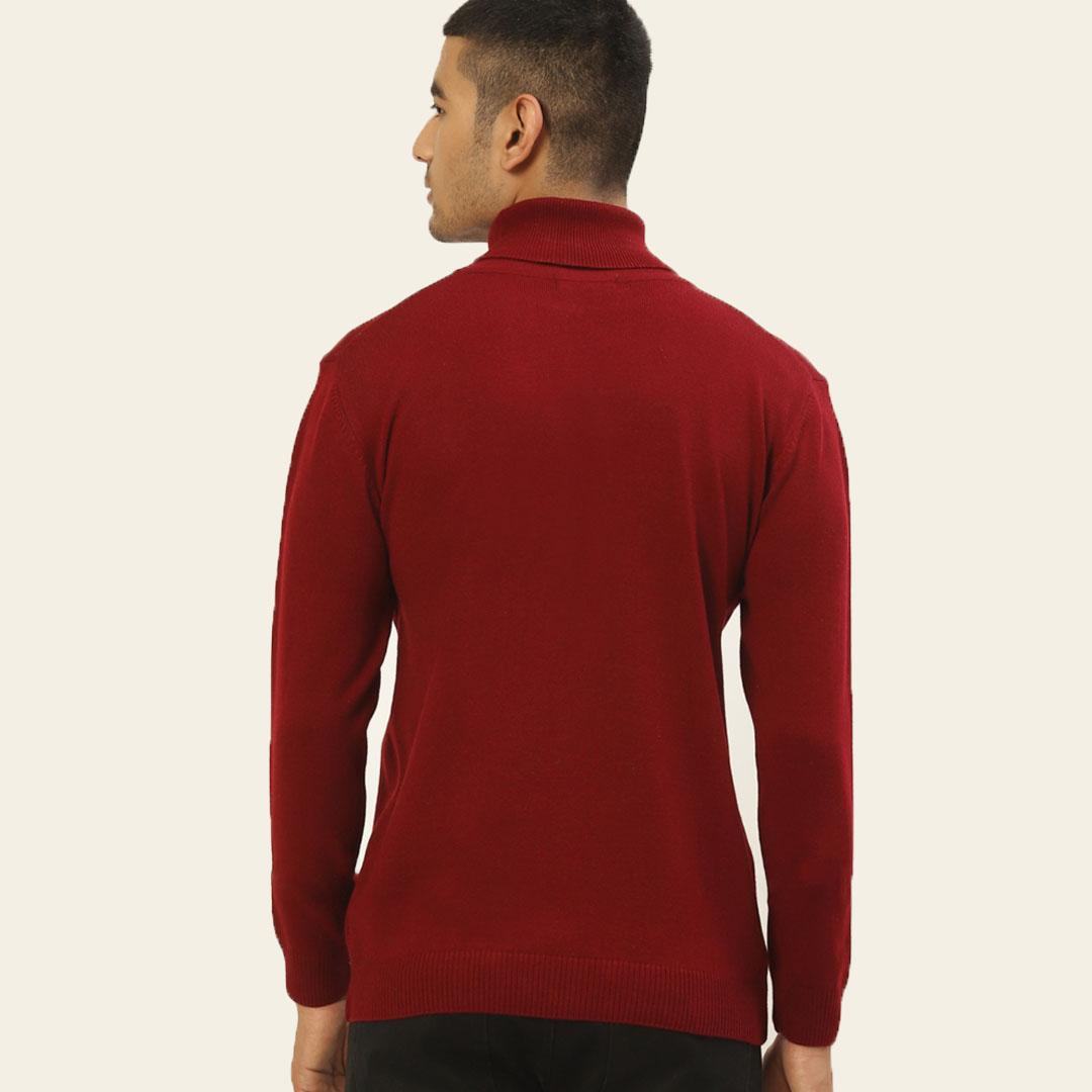 Maroon High Neck Solid Pullover