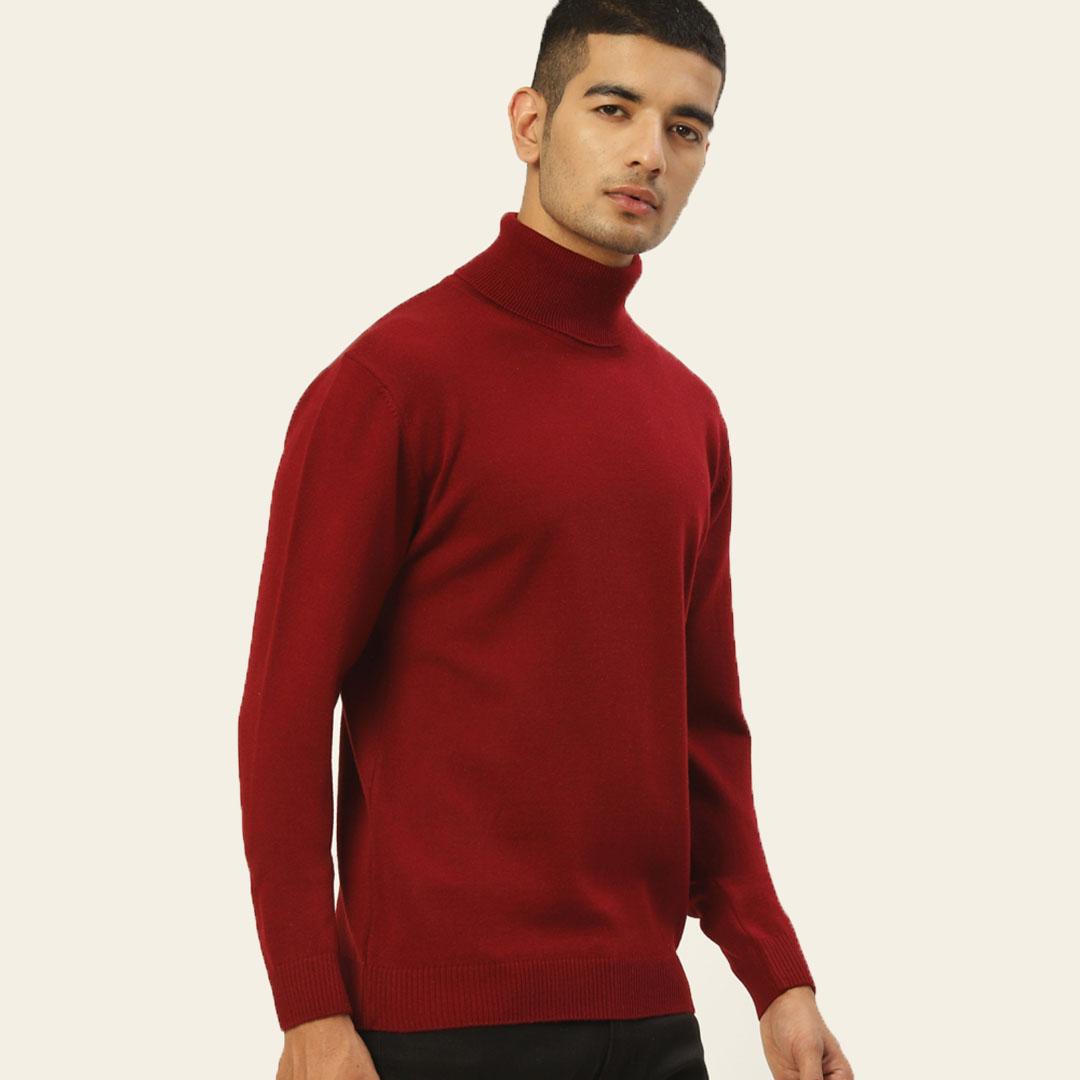 Maroon High Neck Solid Pullover