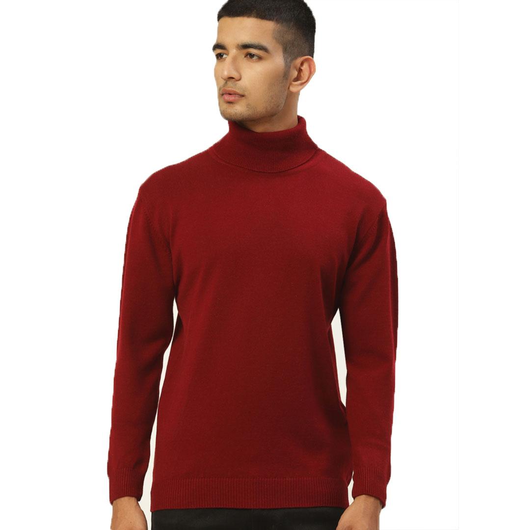 Maroon High Neck Solid Pullover