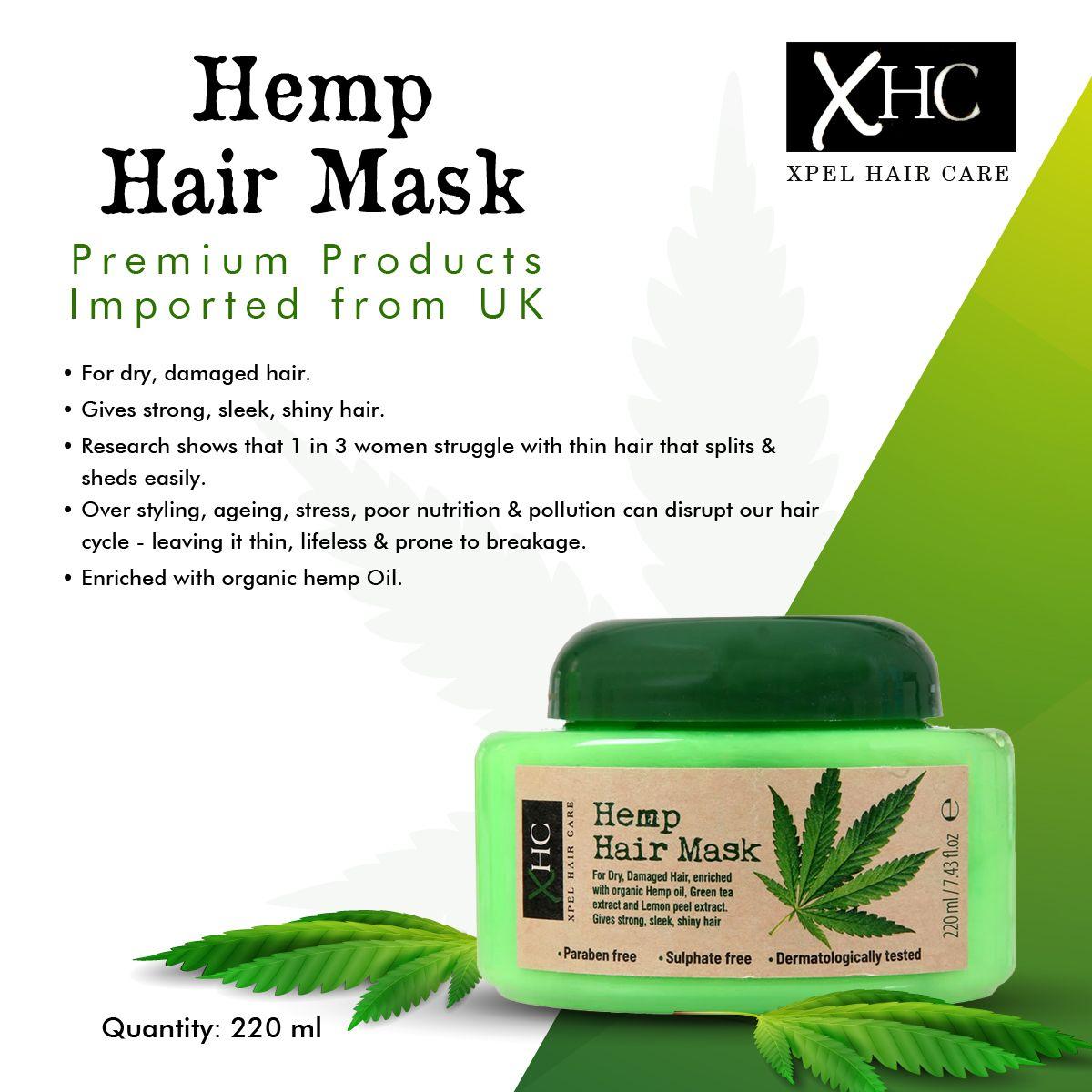 Xpel Marketing Hemp Hair Mask With Organic Hemp Seed Oil to Prevent Hair Breakage & Dryness, For Moisturising, Refreshed, Natural, Sleek & Shiny Hair. Free From SLES, Parabens, Isothiazolinones