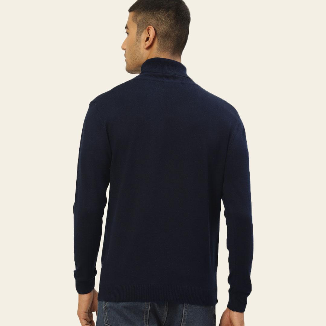 Navy Blue High Neck Solid Pullover