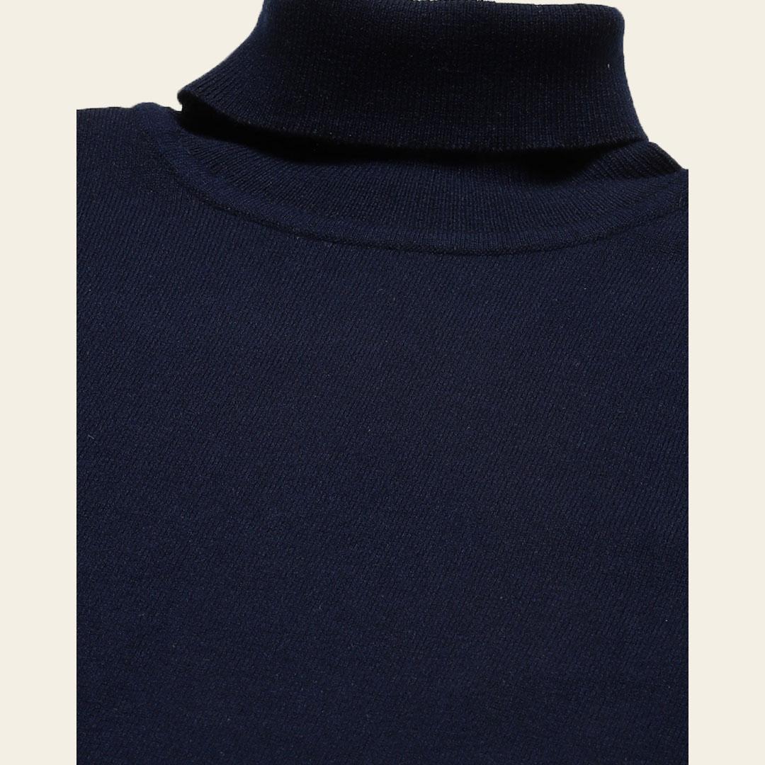 Navy Blue High Neck Solid Pullover
