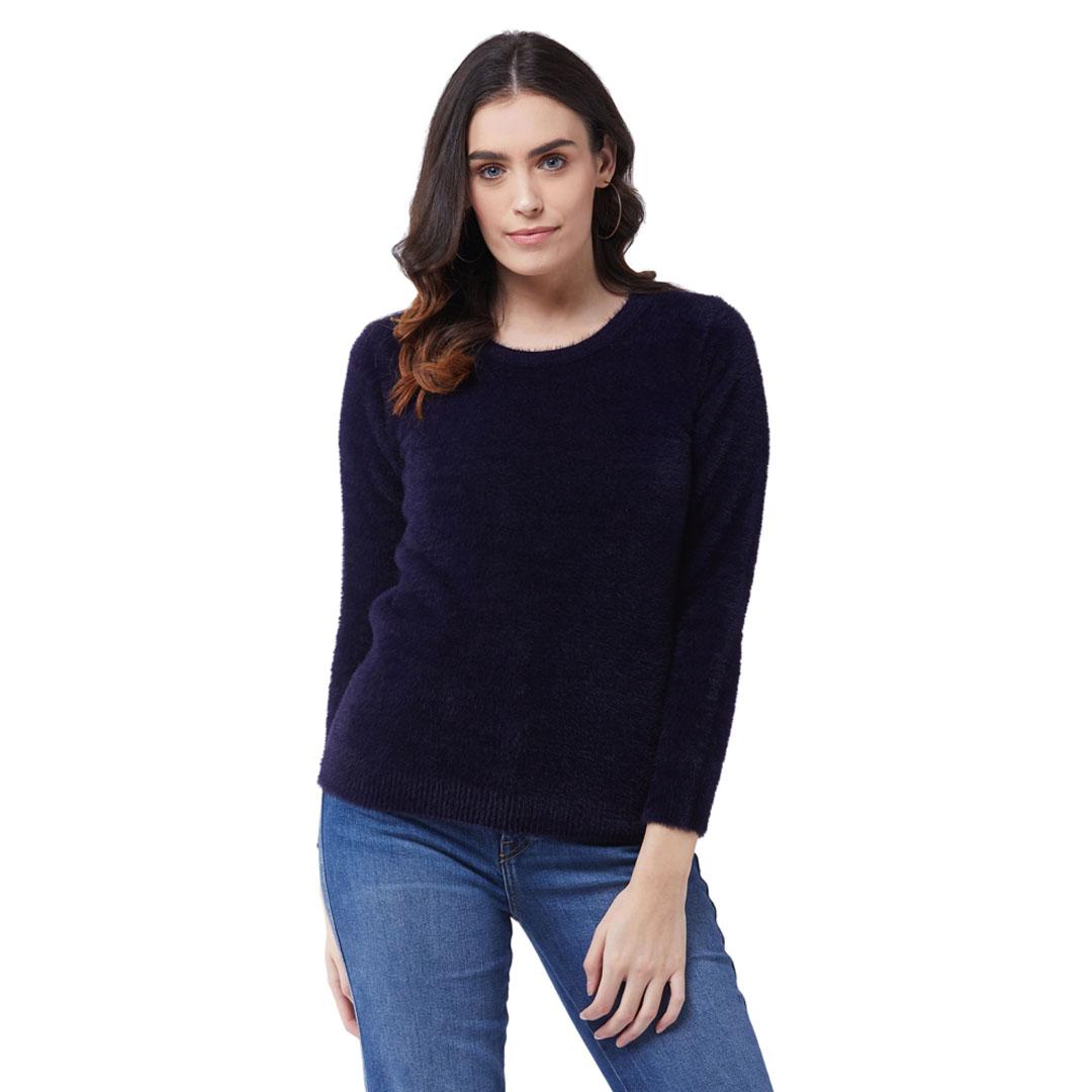 Navy Solid Pullover Sweater