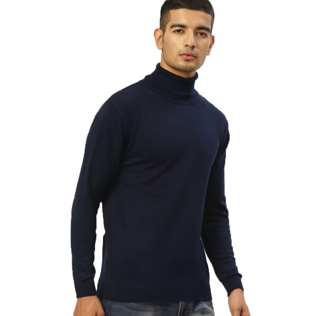 Navy Blue High Neck Solid Pullover