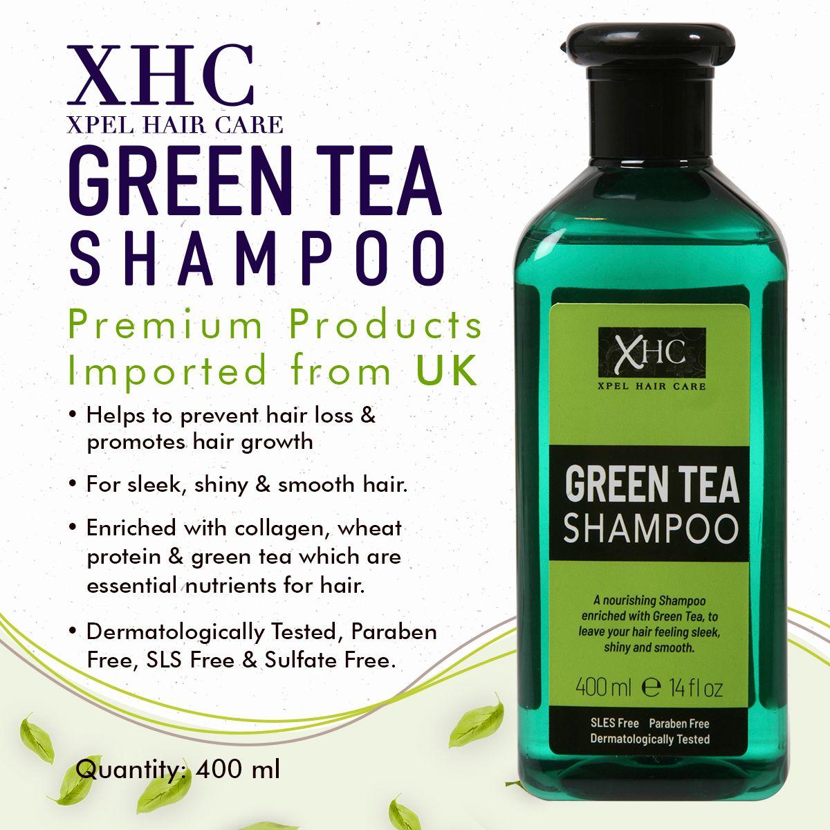 Xpel Marketing Green Tea Shampoo With Green Tea & Tea Tree Oil To Prevent Hair Loss, Dandruff & Breakage - Vegan Friendly.NO Sulphates, Parabens, Silicones, Color & PEG - 400 ml