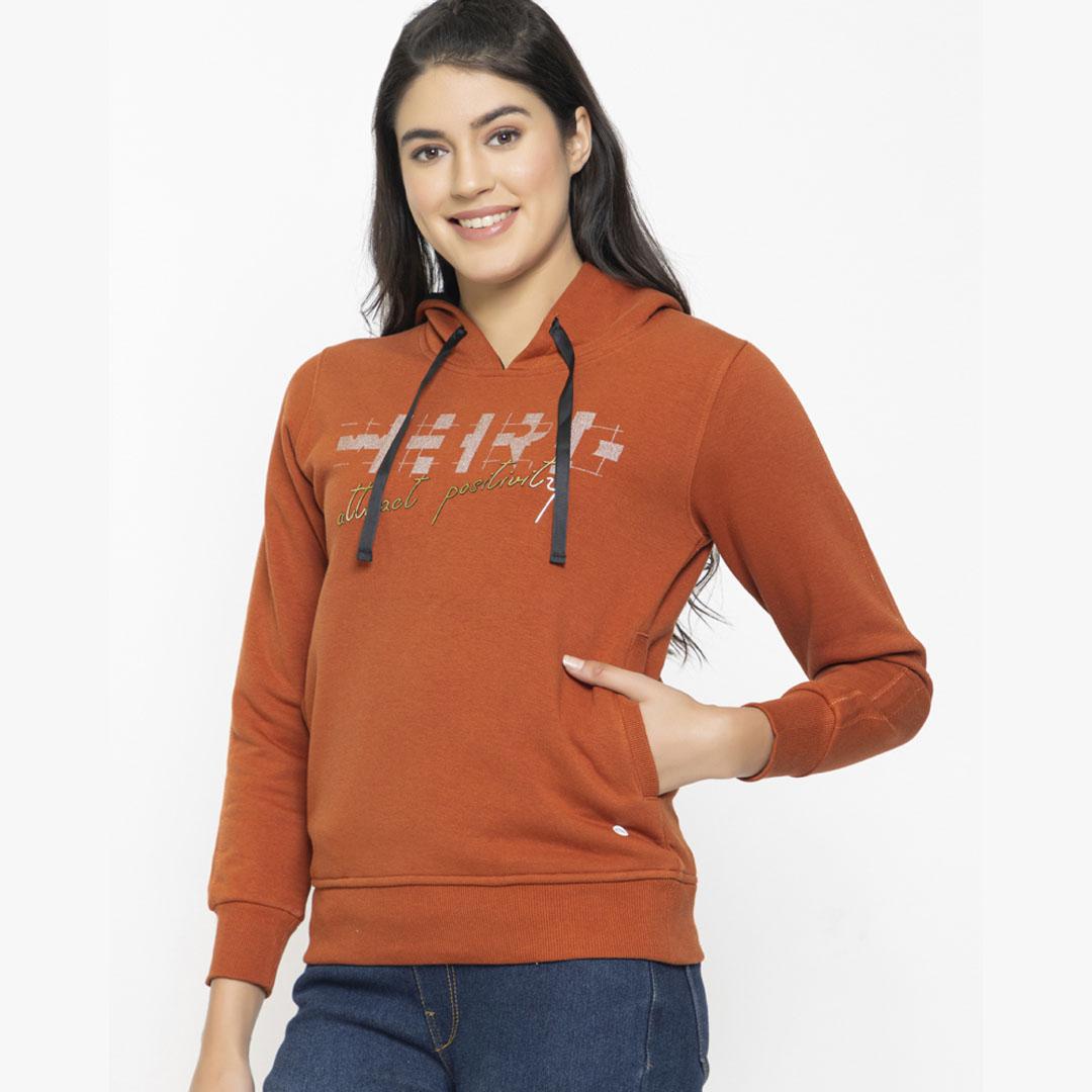 FEMEA Women Mustard Hooded Sweatshirt
