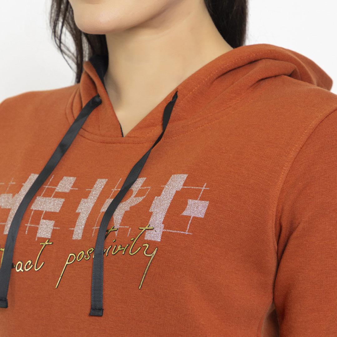FEMEA Women Mustard Hooded Sweatshirt