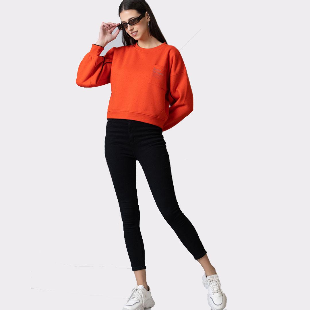 Orange Drop Shoulder Fleece Sweatshirt