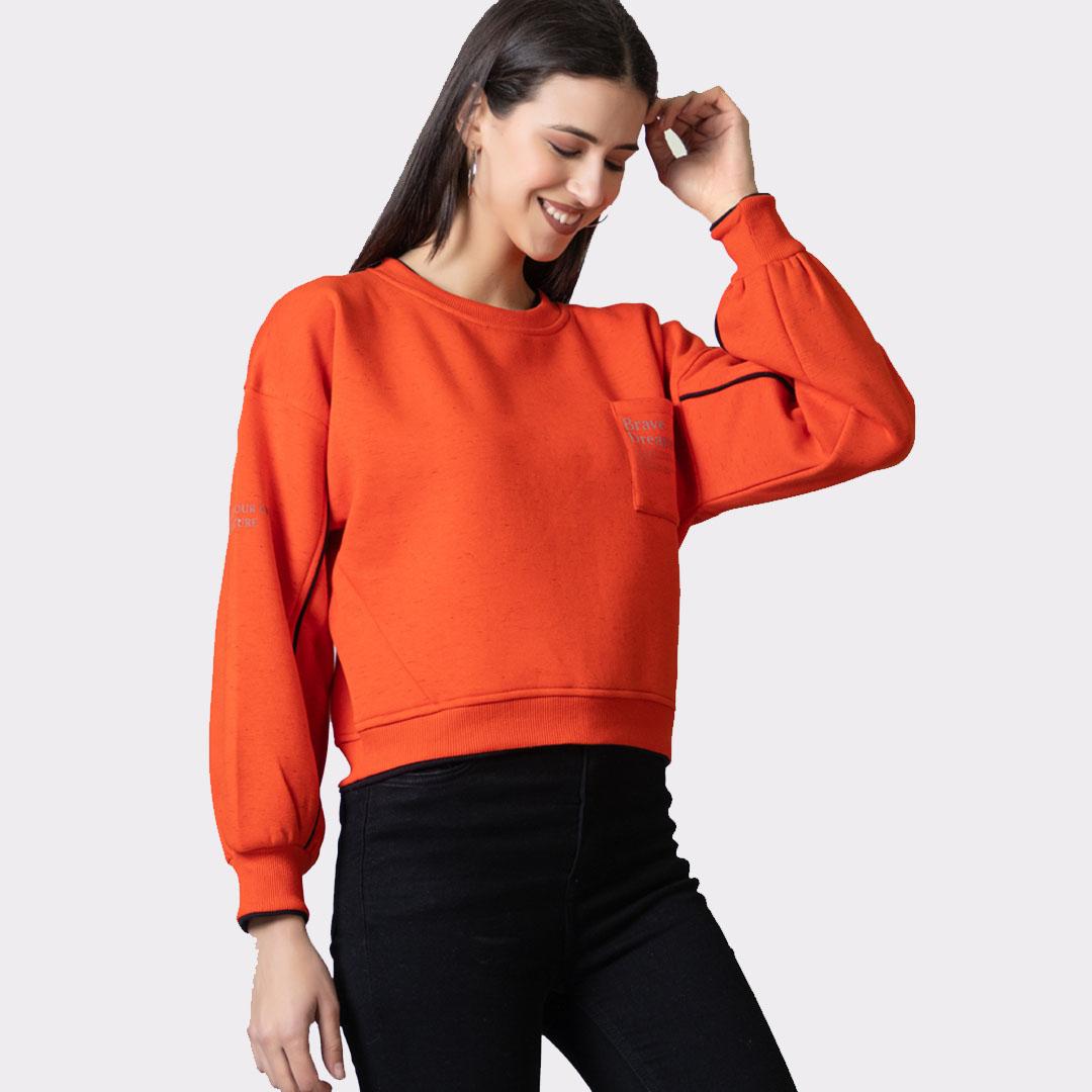 Orange Drop Shoulder Fleece Sweatshirt