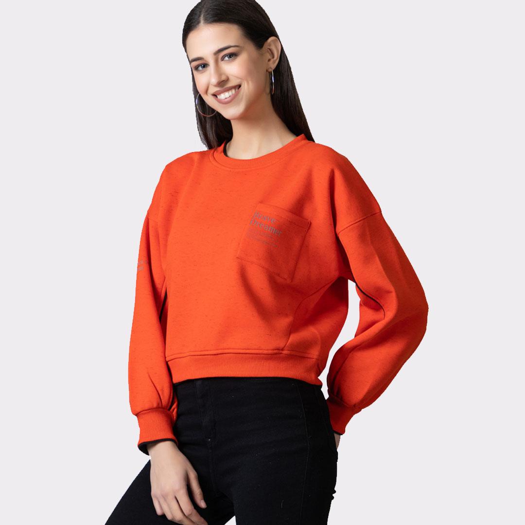 Orange Drop Shoulder Fleece Sweatshirt