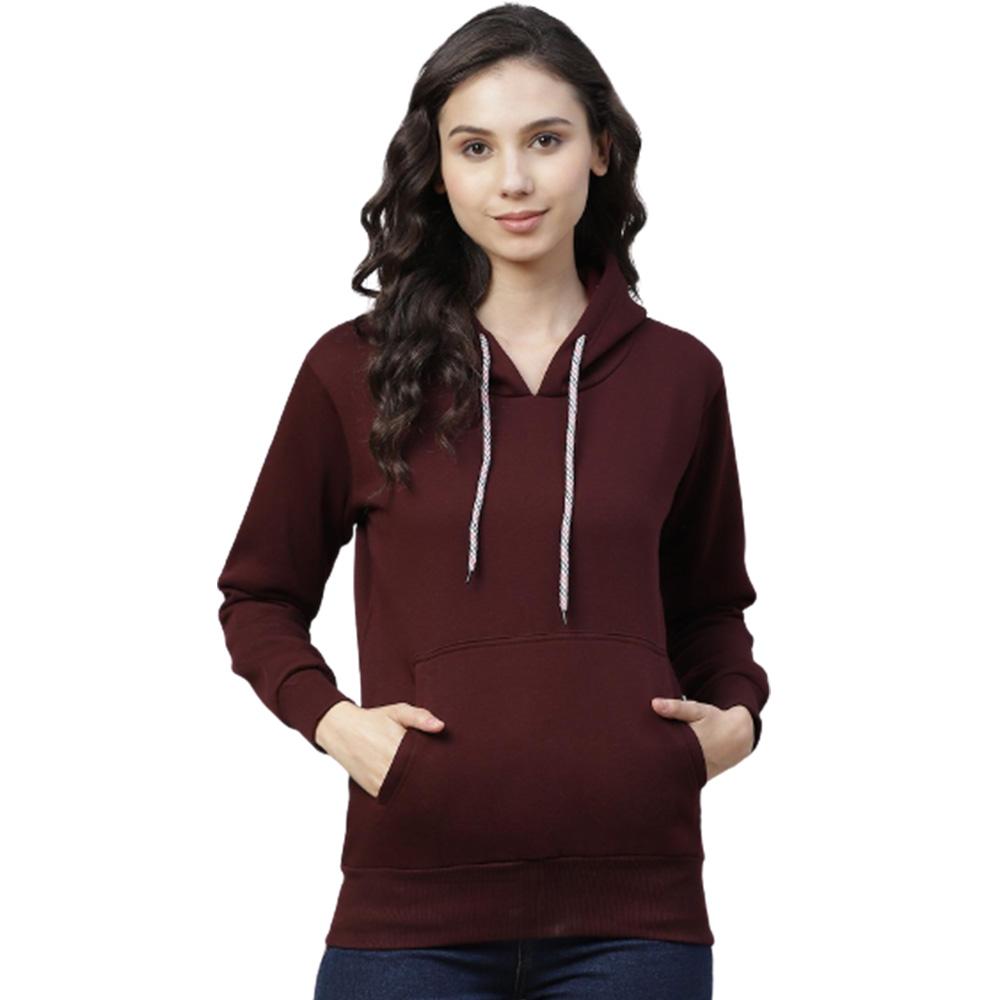 Pack of 2 - PICOT Women Burgundy & Blue Solid Hooded Sweatshirt