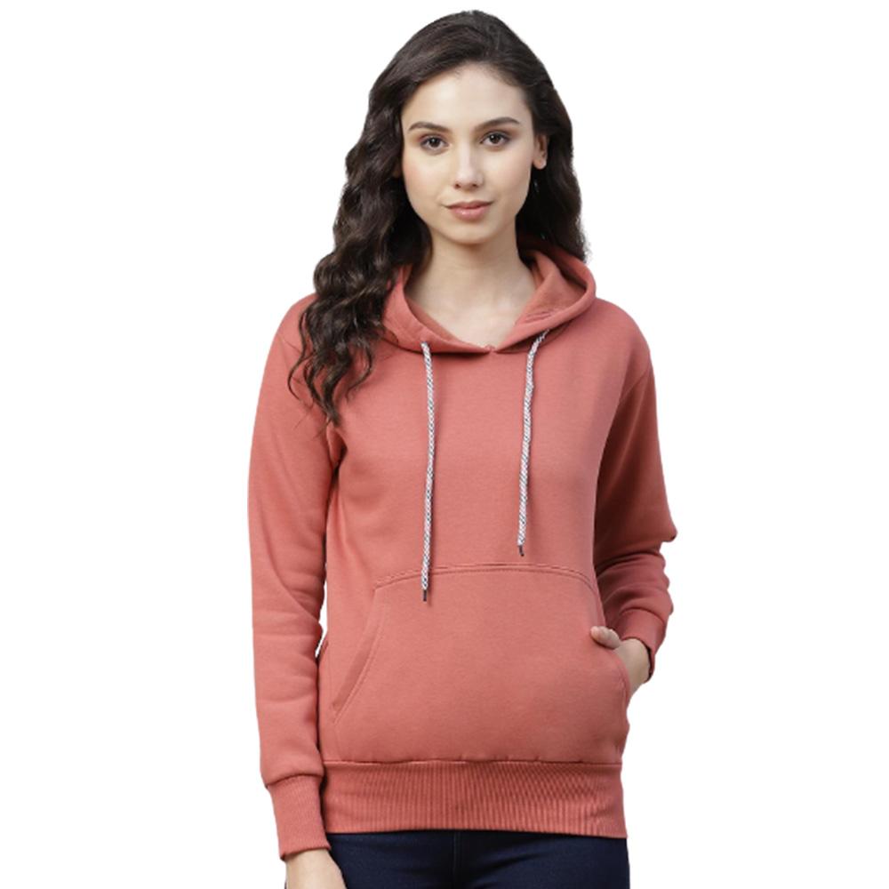 Pack of 2 - PICOT Women Green & Peach-Coloured Solid Hooded Sweatshirt