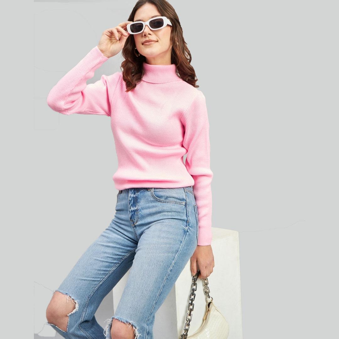 Baby Pink Ribbed Acrylic Pullover Sweater