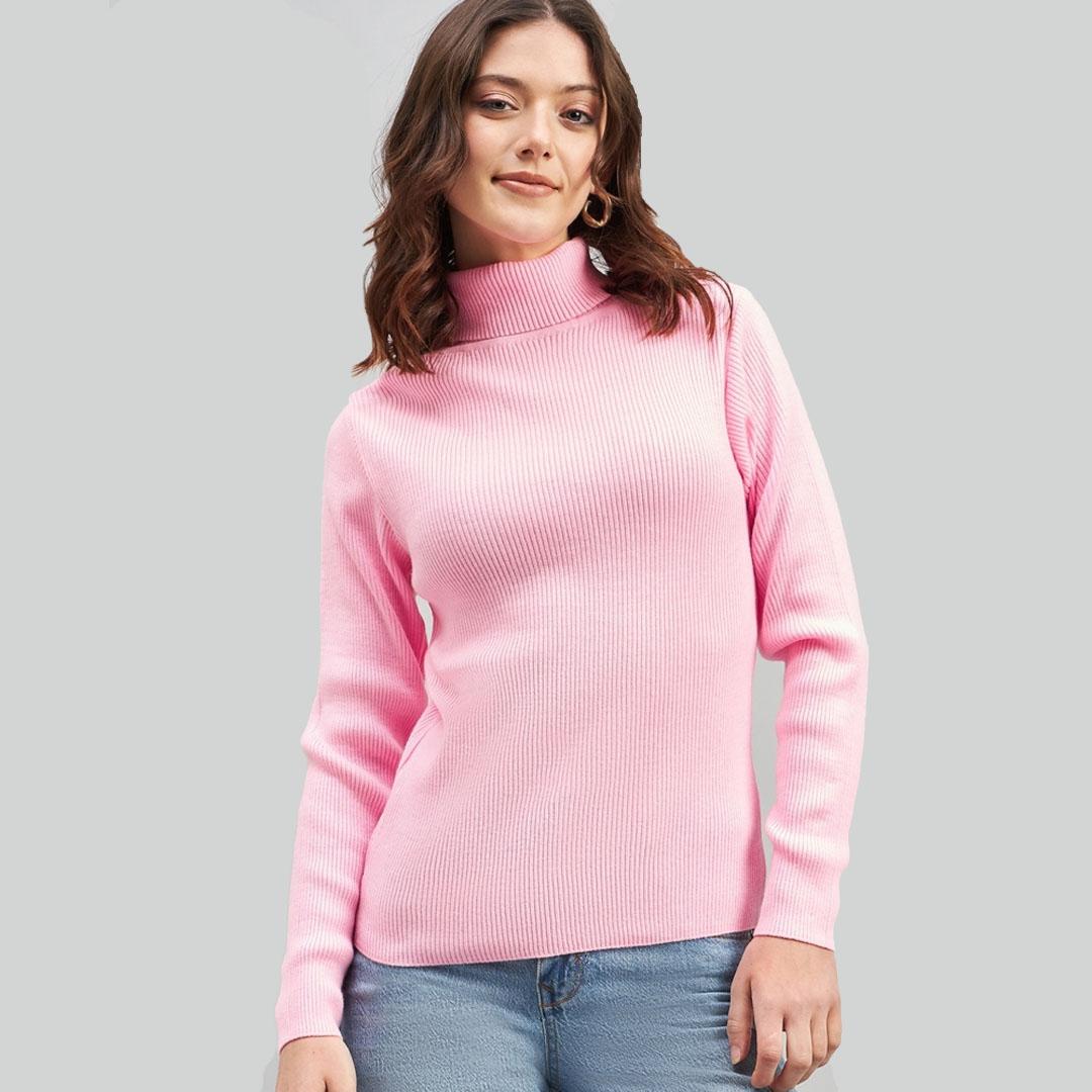Baby Pink Ribbed Acrylic Pullover Sweater