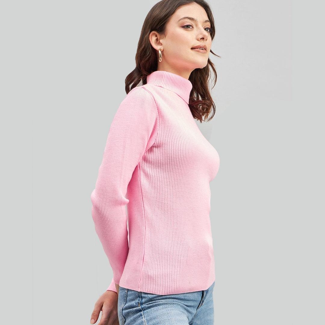 Baby Pink Ribbed Acrylic Pullover Sweater