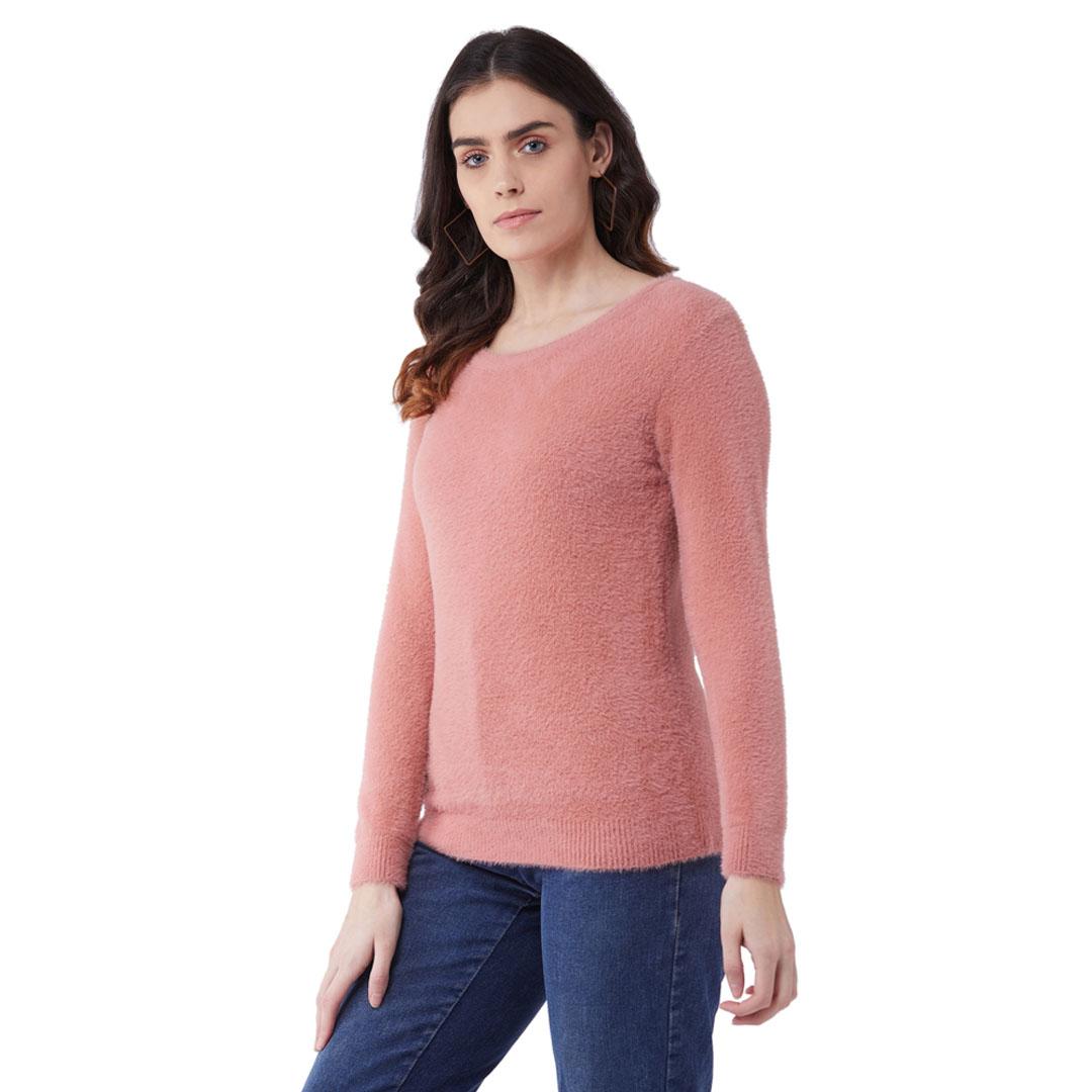 Pink Solid Pullover Sweater